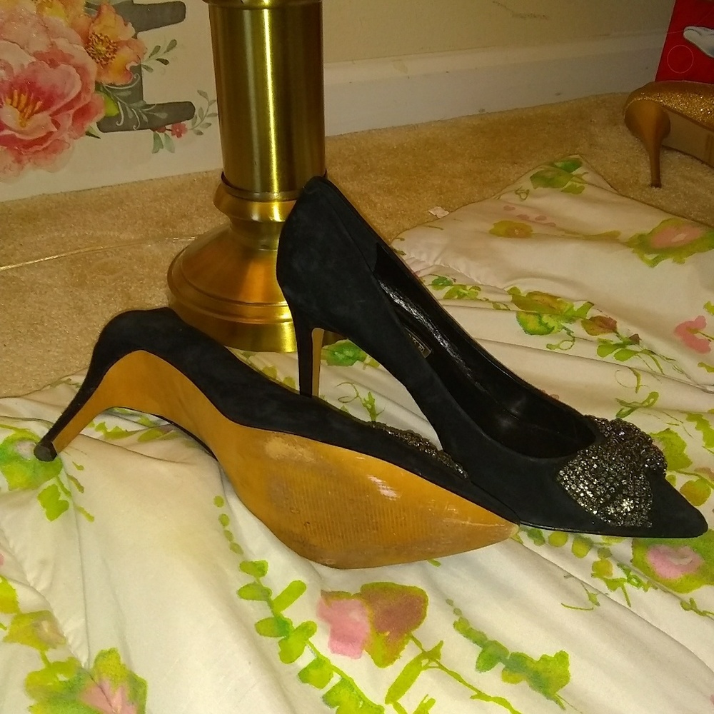 Black sade rinestone bowed heels